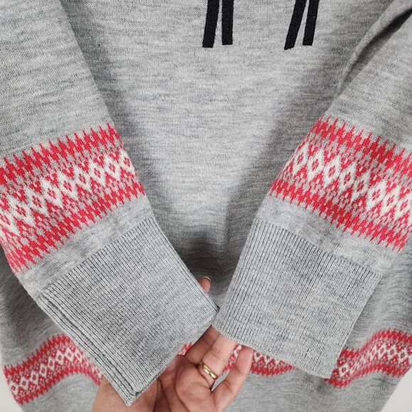 Rockin Around Ugly Sweater Christmas Dress Sweater Sheep Bell Gray Red Nordic XL - Picture 7 of 15